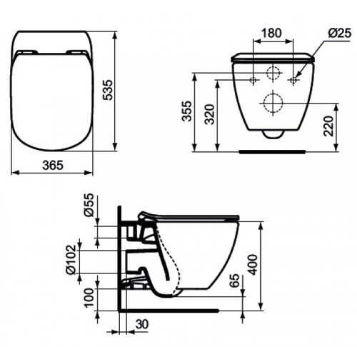 Промо-комплект: Унитаз с инсталляцией Ideal Standard Tesi с сиденьем Микролифт, черный шелк (T3868V1)