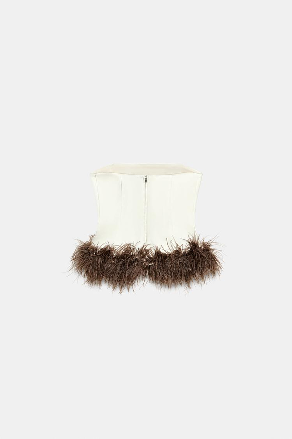 ZARA ТОП С ОТКРЫТЫМИ ПЛЕЧАМИ И ПЕРЬЯМИ, КОСТЯНОЙ