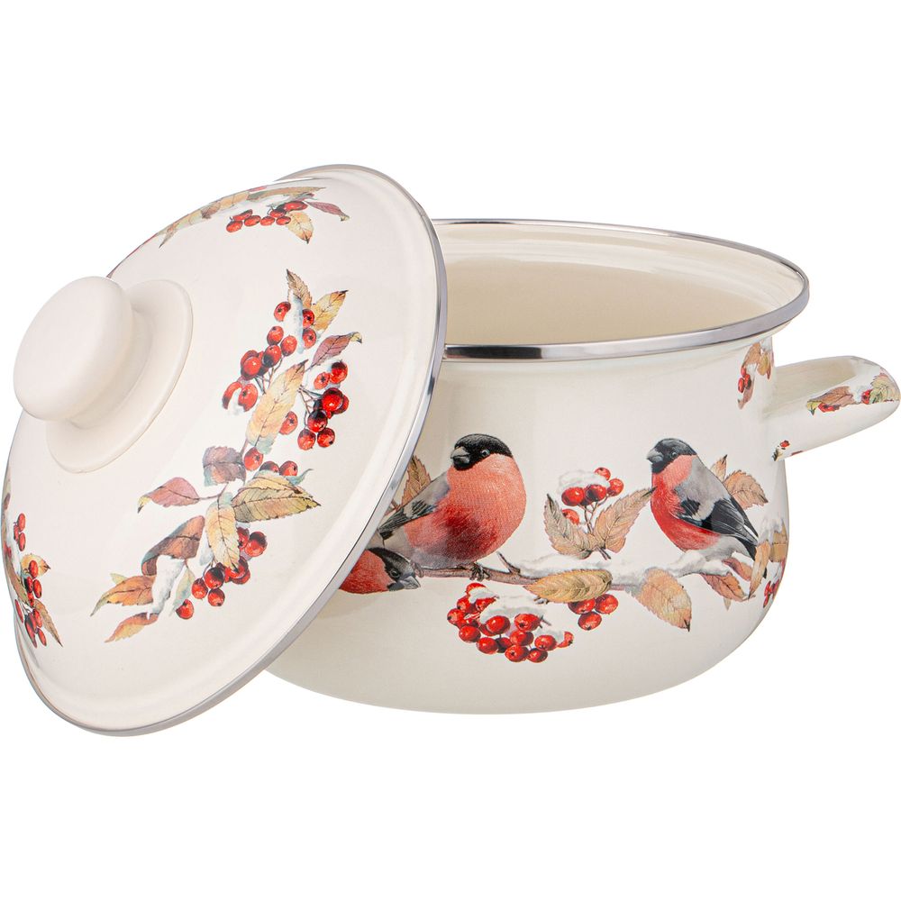 КАСТРЮЛЯ AGNESS ЭМАЛИРОВАННАЯ С ЭМАЛ.КРЫШКОЙ СЕРИЯ "СНЕГИРИ", 2.0 Л, 18*11 СМ