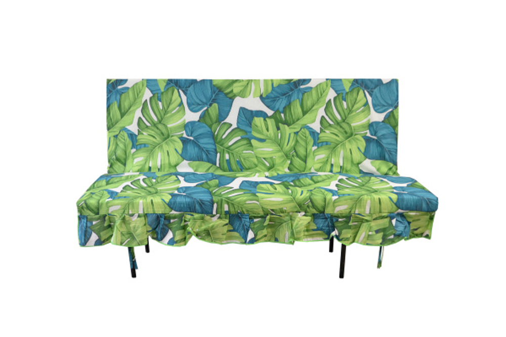 Мягкий элемент  2000х600х70 поликоттон М541-МТ004 арт.Палермо Премиум,Титан,Соната,Монако (цвет ткани зеленый рис.листья "Garden story"