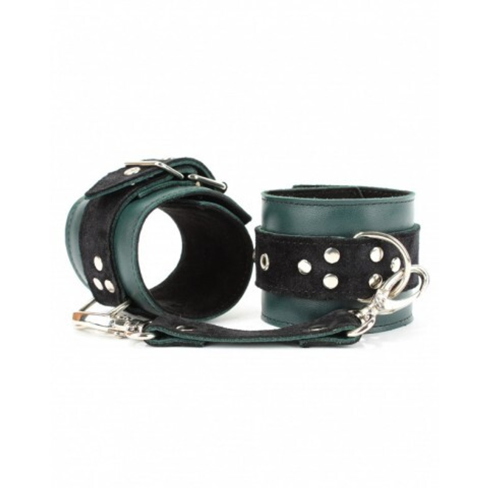 Наручники из натуральной кожи изумруд