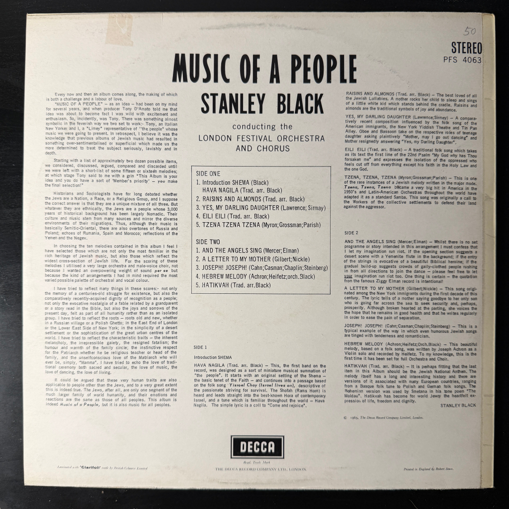 Stanley Black Conducting The London Festival Orchestra And Chorus ‎– Music Of A People (Англия 1965г.)