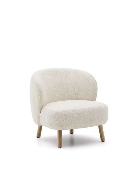 Кресло Ulit из белого букле с ножками из светлого бука