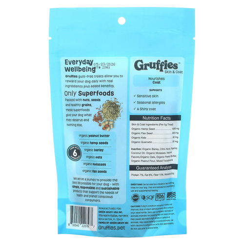 Green Gruff, Gruffies, Skin & Coat, лакомства для собак с арахисовым маслом, 170 г (6 унций)