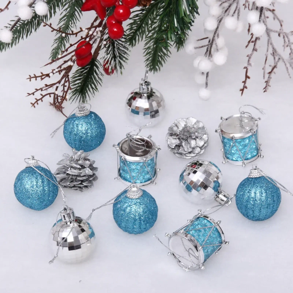 Набор украшений «Таинственная зимняя ночь» 20*11,5*4 см (12 предметов), Серебро/голубой