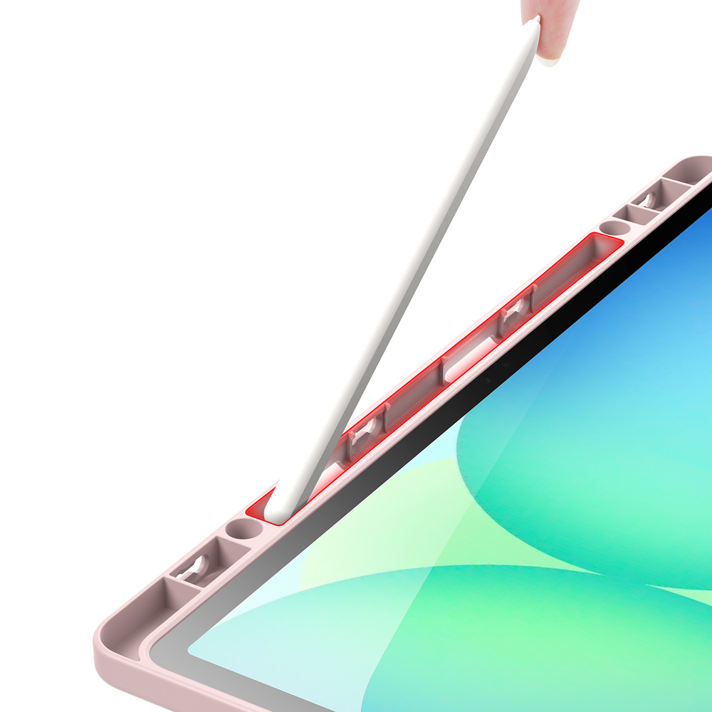 Чехол книжка розового цвета от Dux Ducis для Samsung Galaxy Tab S10 FE+, серия Magi Series Case, с держателем Pencil и функцией автоматического перехода в спящий режим