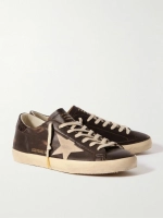 Женские кроссовки Super-Star Distressed Suede Trimmed Leather Brown