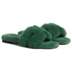 Hermes Oran sheepskin wool one-piece H-shaped hollow one-word slippers women's green, H231288Z H0