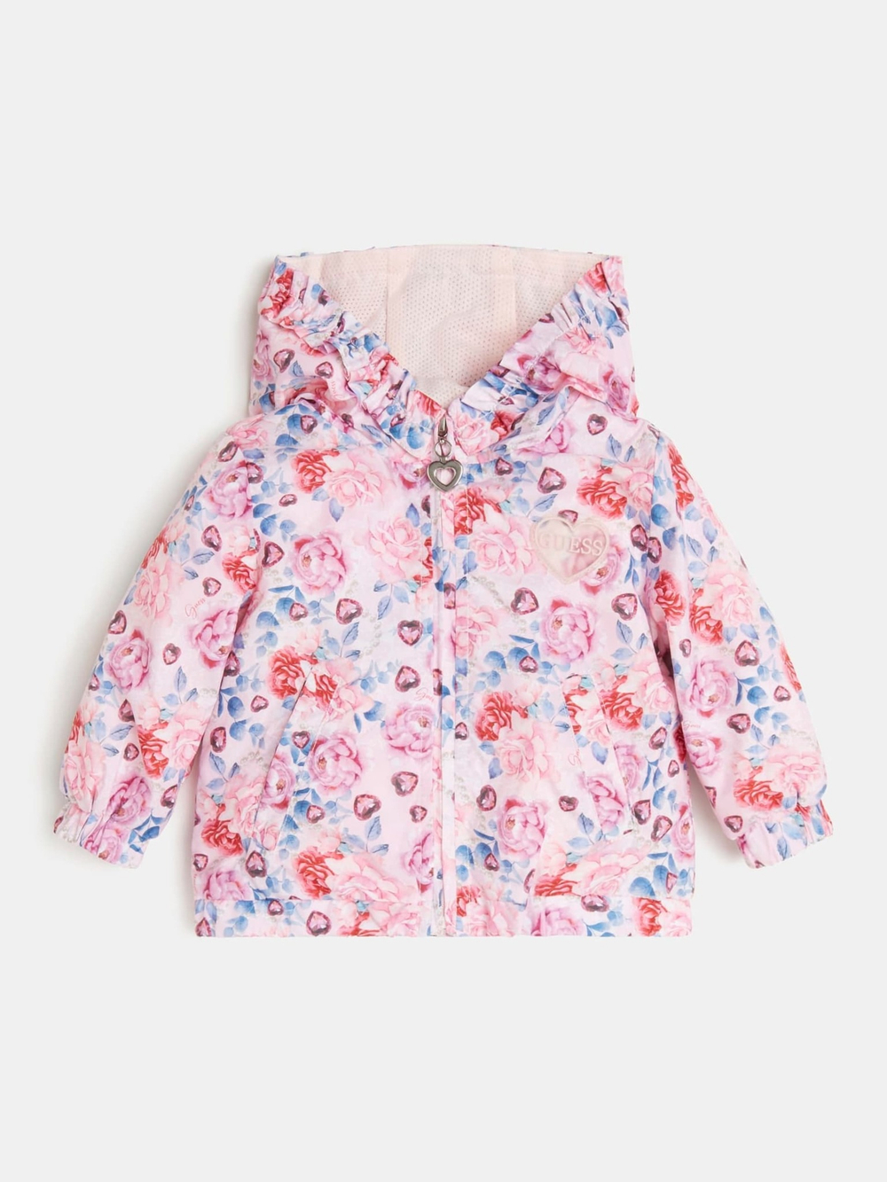 Ветровка с капюшоном GUESS Розовый/Принт: разноцветные цветы, бусы, драгоценные камни (Девочка)