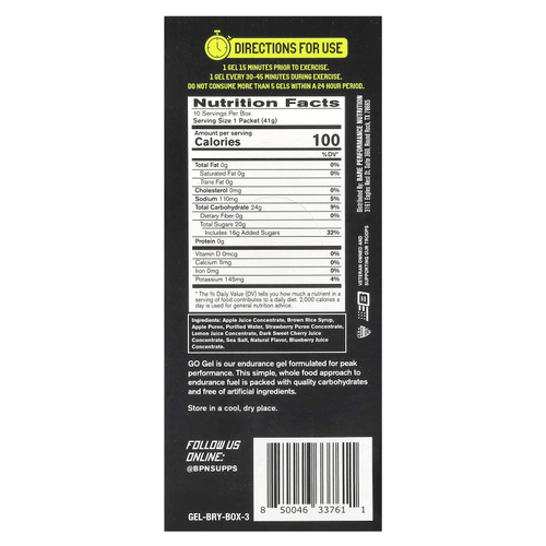 BPN, Go Gel, гель для выносливости, ягодный сбор, 10 пакетиков по 41 г (1,45 унции)