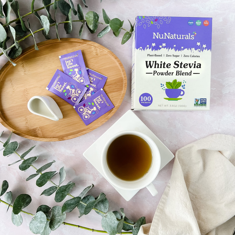 NuNaturals, NuStevia, белый порошок стевии, 100 пакетиков, 100 г (3,5 унции)