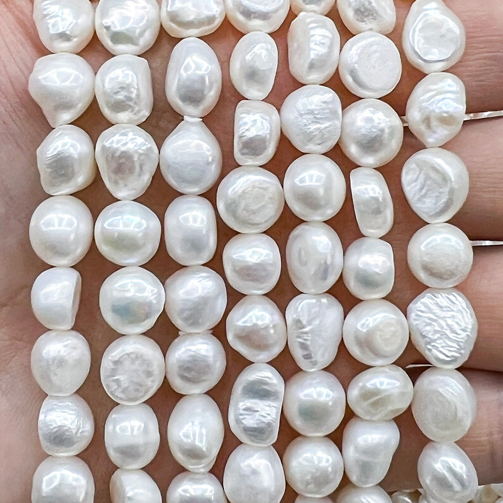 Жемчуг 2А речной бусины 9-10 мм, на нитке 38 см