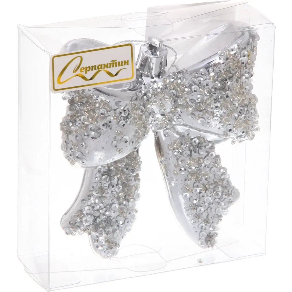 Ёлочная игрушка «Бант» 8.5*3*9.2 см, Серебро