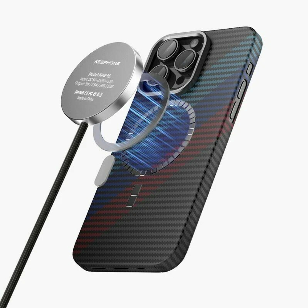 Чехол Keephone Woven Kevilar MagSafe Case для iPhone 15 Pro Max-/ Синий, голубой, красный