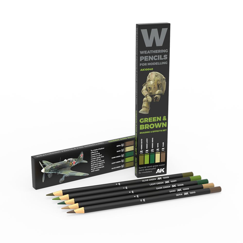 Weathering Pencils Green &amp; Brown effects set