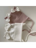 Шапка с ушками для девочки трикотажная на завязках