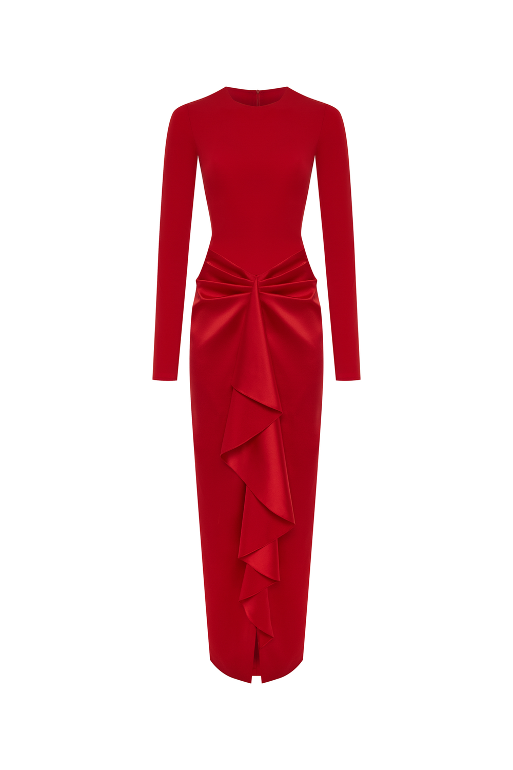 Платье макси драпированное из бифлекса и атласа