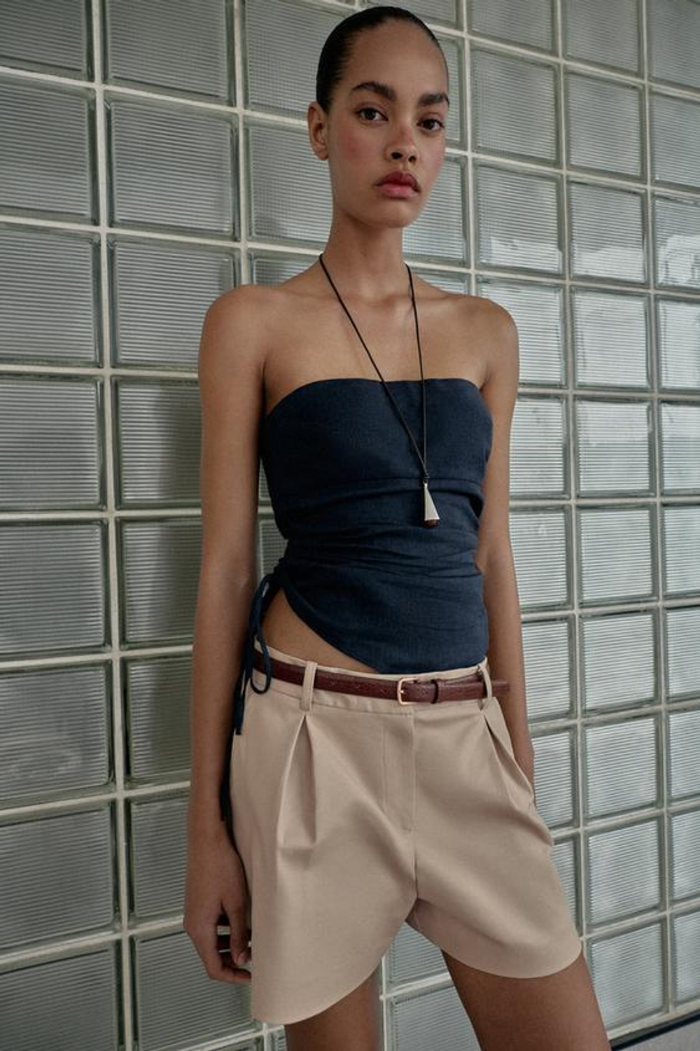 ZARA ШОРТЫ-БЕРМУДЫ С ВЫСОКОЙ ПОСАДКОЙ И РЕМНЕМ, СВЕТЛЫЙ ЖЕЛТО-КОРИЧНЕВЫЙ