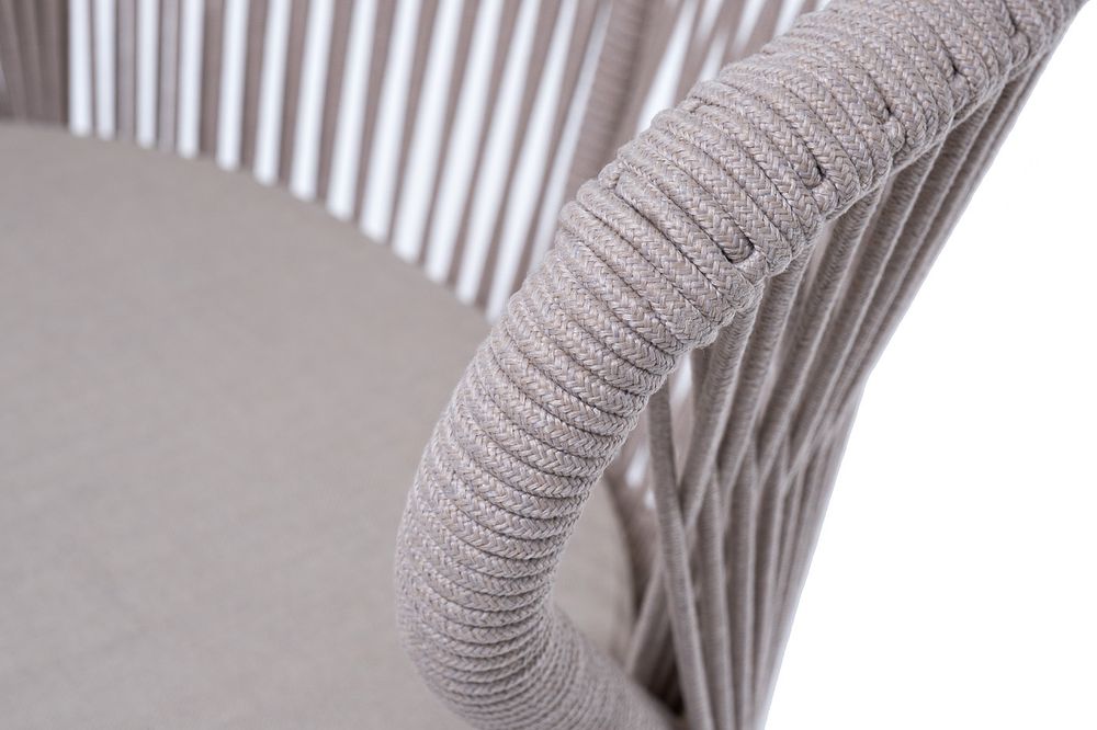 "Милан" стул плетеный из роупа, каркас алюминий (RAL1001), роуп бежевый круглый, ткань бежевая
