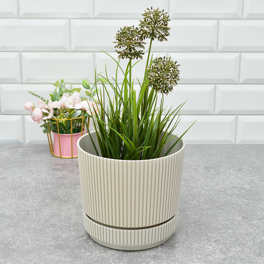 Кашпо Стрип 2,3л d17см с подставкой, кремовый