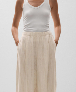 OYSHO Брюки широкие в полоску из 100% льна, светло-бежевый