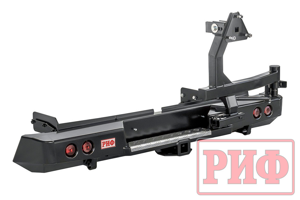 Бампер силовой задний Mitsubishi L200 2019+ с квадратом под фаркоп, калиткой, фонарями, подсветкой номера РИФ