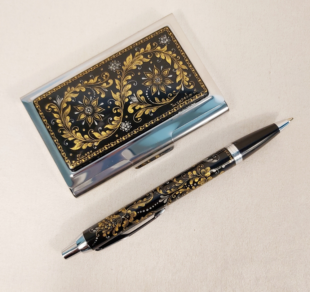 Набор подарочный "Орнамент" №5 (визитница персональная, ручка Паркер)