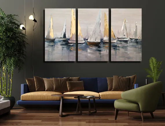 Модульная картина "Золотые парусники"