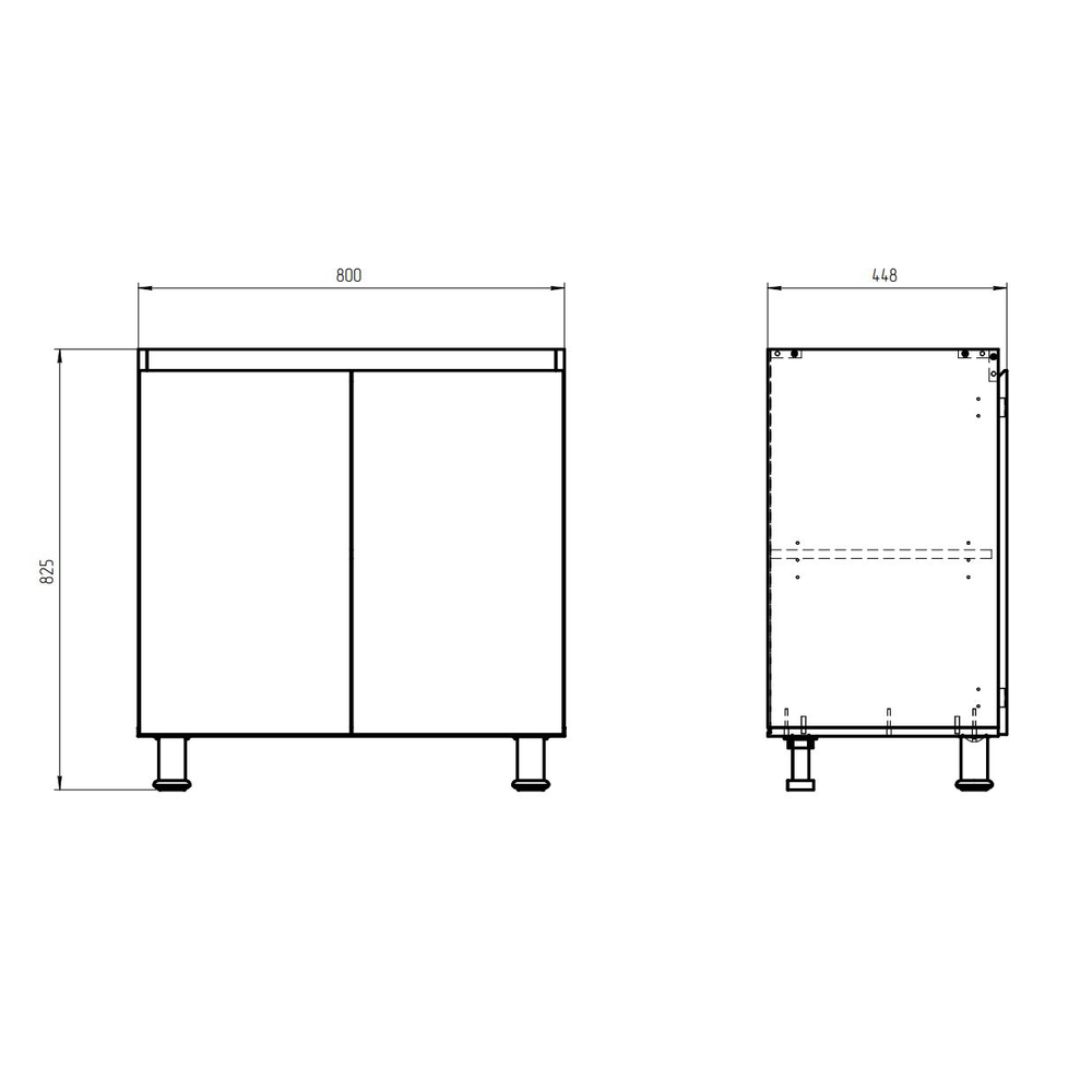 Кухонный модуль напольный 80х45х83, Валенсия, 2 двери без столешницы, с дубовой панелью, на ножках / белый, массив дуба, Dipriz