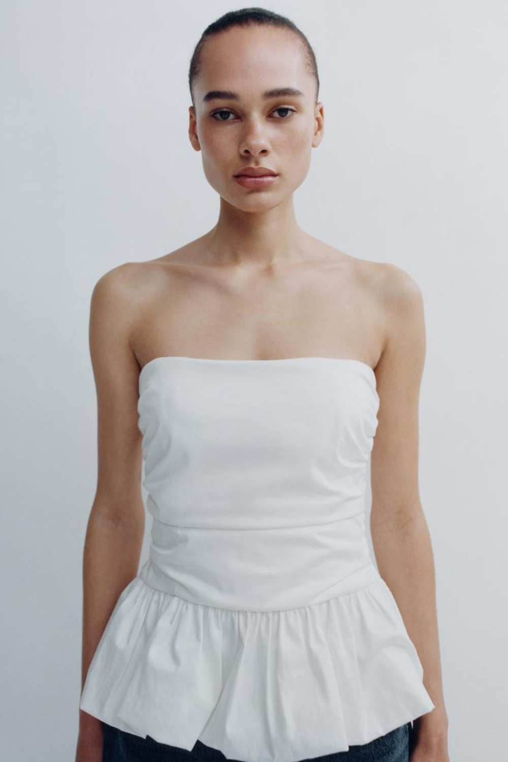 ZARA ОБЪЕМНЫЙ ТОП ИЗ ПОПЛИНА, БЕЛЫЙ