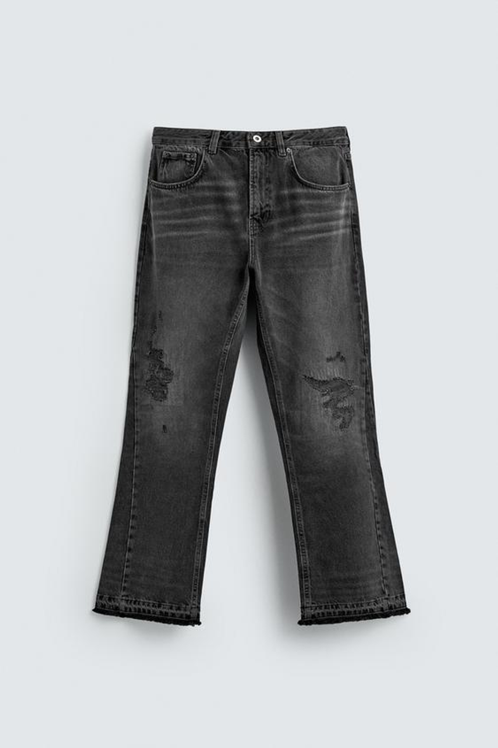 ZARA РАСКЛЕШЕННЫЕ ДЖИНСЫ С ДЫРКАМИ, УГОЛЬНЫЙ