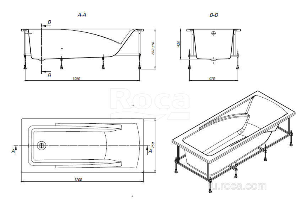 Акриловая ванна Roca Hall 170х75 прямоугольная белая ZRU9302768