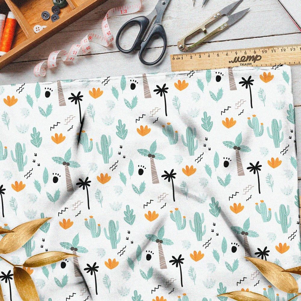 Ткань муслин пальмы и кактусы