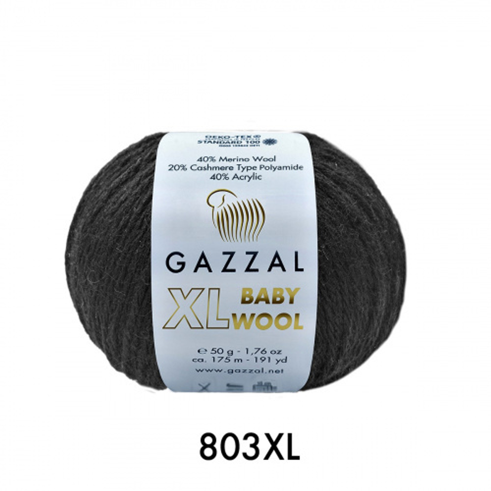 Пряжа Baby Wool XL 50 г, 100м, 40%акрил, 40%шерсть мериноса, 20%кашемир, 40%акрил (цена за 1 шт)