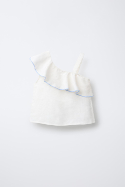 ZARA ТОП АСИММЕТРИЧНОГО КРОЯ ИЗ 100% ЛЬНА, СВЕТЛЫЙ ЭКРЮ