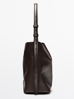 Massimo Dutti Мини-сумка-ведро из кожи наппа, коричневый