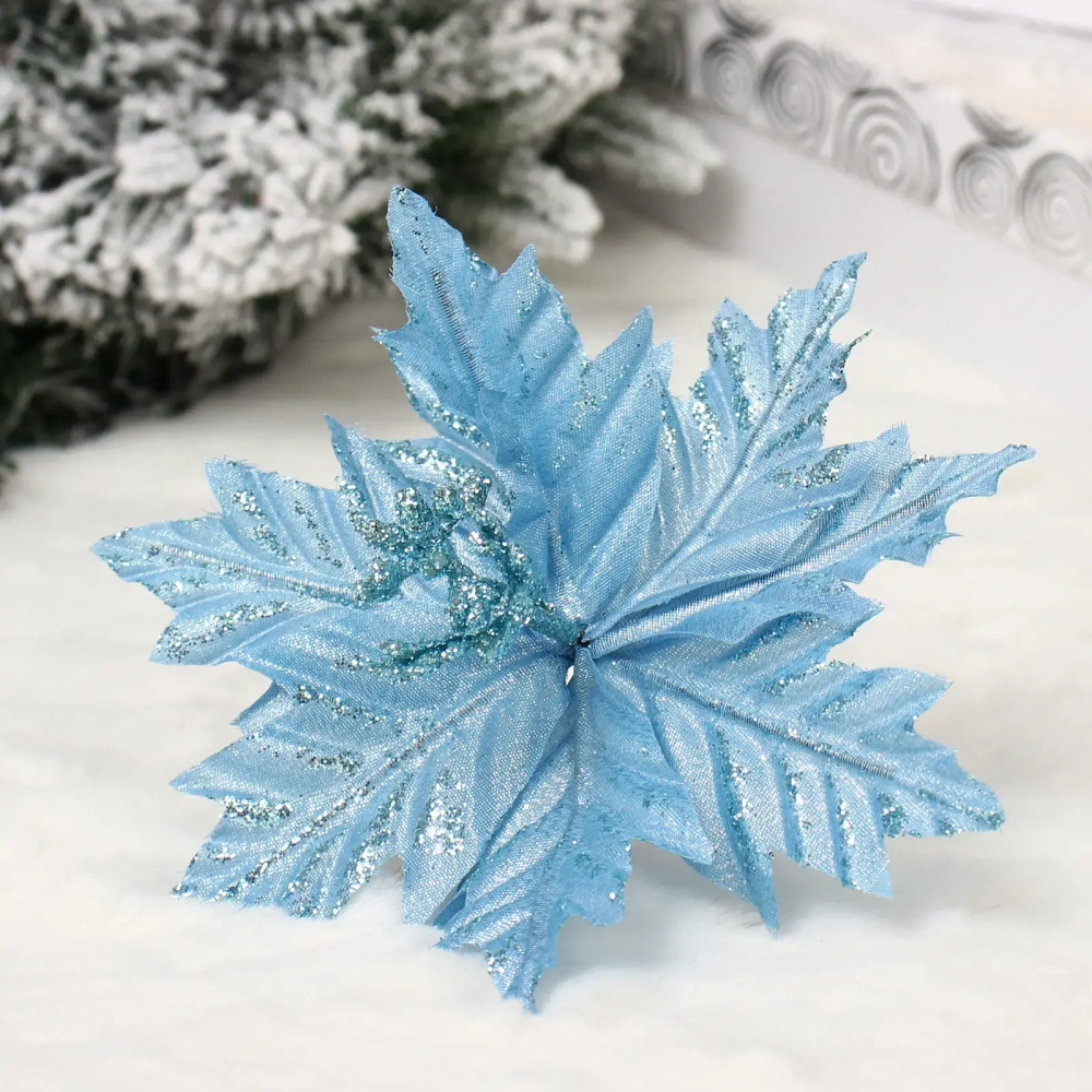 Украшение новогоднее «Пуансеттия - Мерцание» 17 см, Голубой