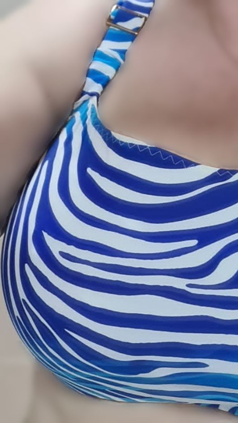 Цветной купальный лиф с полосками зебры (Размер: 65L) (Цвет: белый с синим)