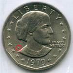 1 доллар 1979 год (P). США. Сьюзен Энтони. Медь с медно-никелевым покрытием, диаметр 26.5 мм в родной запайке
