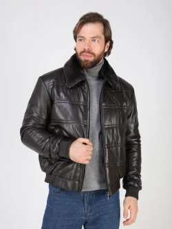 Куртка пуховик из натуральной кожи короткая