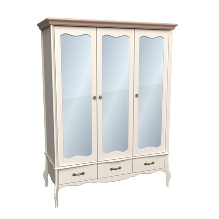 Шкаф 3х дверный «Прованс» с зеркальными дверями бежевый воск/антик