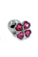 Серебряная анальная пробка с ярко-розовыми кристаллами в форме цветка (Small) (Цвет: серебряный с розовым)