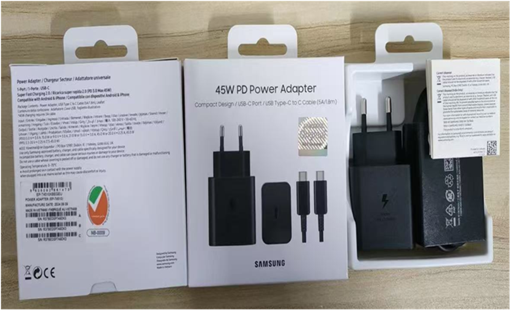 Samsung Original Power Adapter 45W PD Compact Design+Cable USB-C to USB-C (5A/1.8m)(EP-T4510)