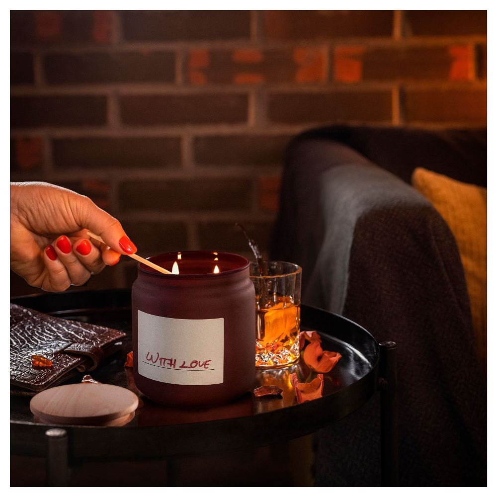 Свеча ароматическая IKEA ROSENSLAN (РОЗЕНСЛАН), Янтарь и роза, Красно-коричневый, 70 часов