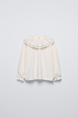 ZARA ЛОНГСЛИВ С ВОЛАНОМ НА ГОРЛОВИНЕ, СВЕТЛЫЙ ЭКРЮ