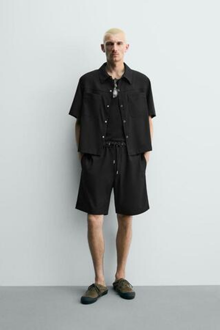 ZARA ТЕХНИЧЕСКИЕ ШОРТЫ RELAXED FIT, ЧЕРНЫЙ