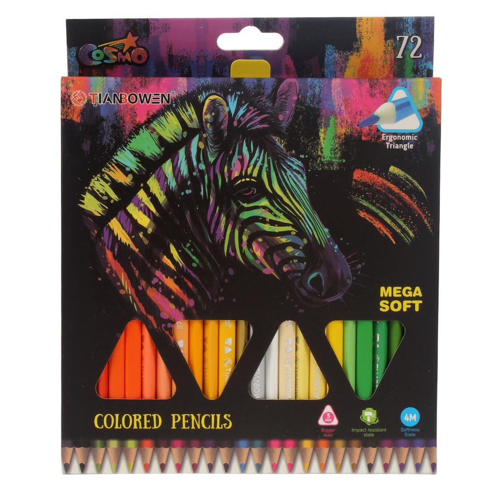 Карандаши цветные 3-гранные "Животный мир", 72 штуки