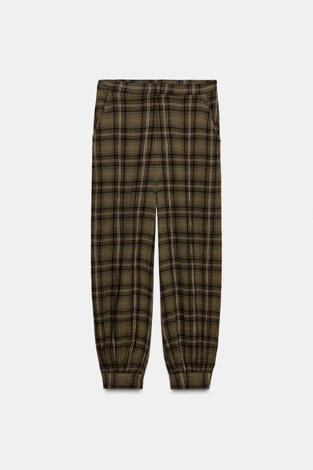 ZARA БРЮКИ БОМБАЧИ В КЛЕТКУ, СВЕТЛО-КОРИЧНЕВЫЙ