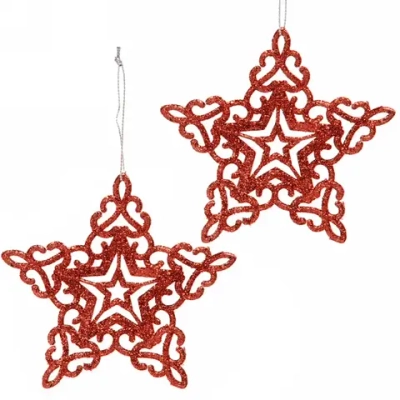 Подвески в блестках «Звездочки кружевные» 10 см (набор 2шт), красный