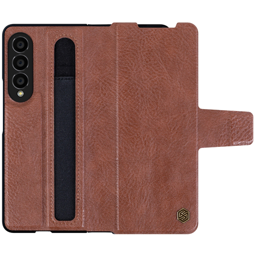 Кожаный чехол коричневого цвета для Samsung Galaxy Z Fold 4 5G, серия Aoge Leather от Nillkin (с эластичным карманом для хранения S-pen)